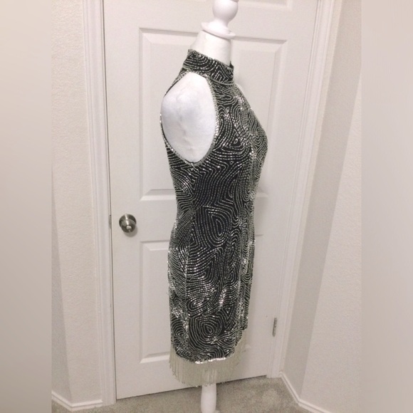 Vintage AJ Bari Black Sequin Sleeveless Dress Size 10 - Picture 2 of 8